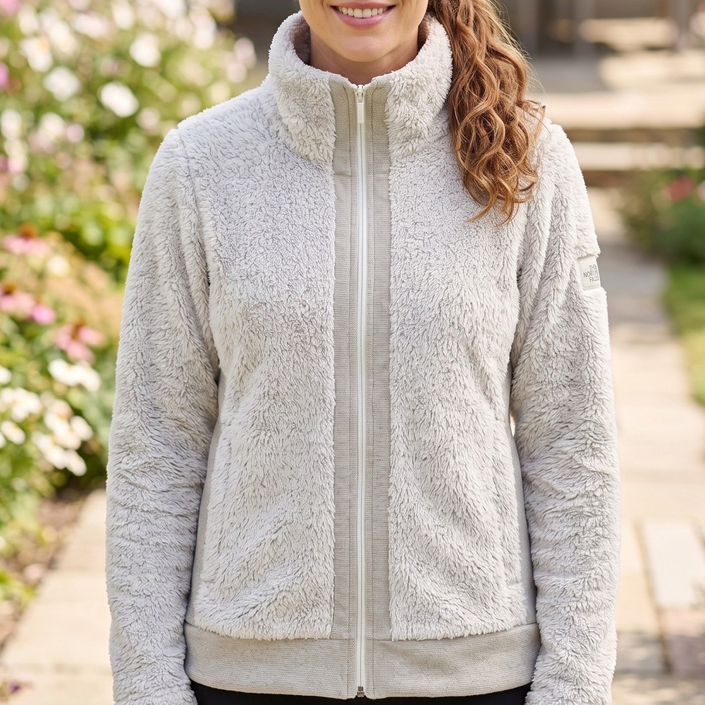 The North Face Womens Osito High Pile Fleece Full Zip Jacket Oatmeal Gray